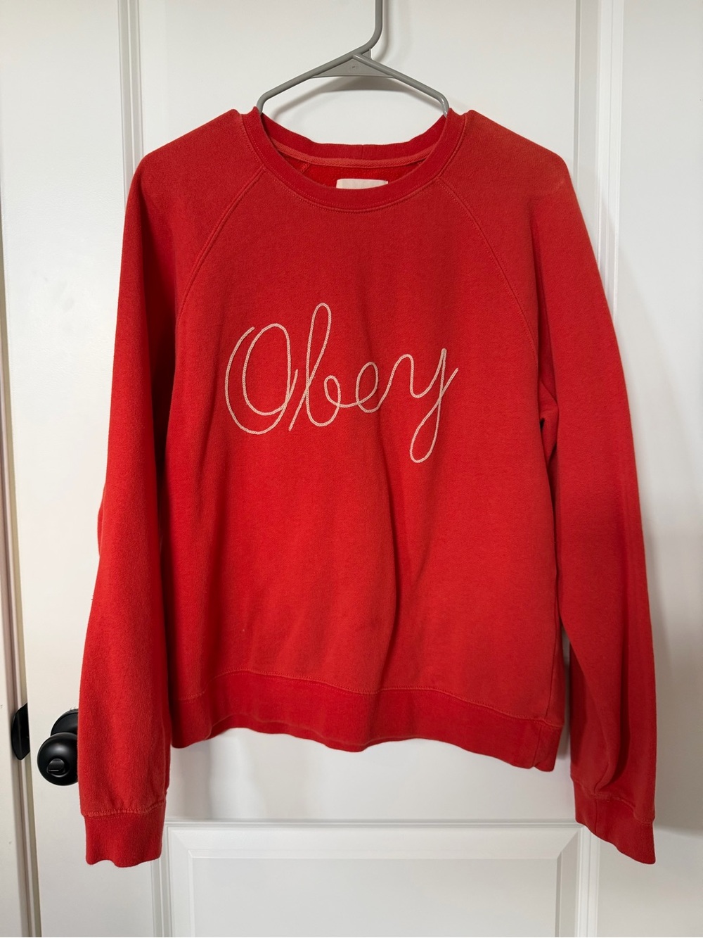 Obey Red Script Logo Crewneck Sweatshirt
